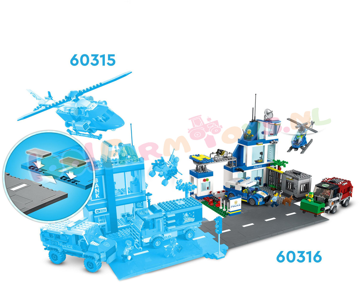 LEGO CITY PolitieBureau model 2022 - 60316 - LEGO City - LEGO - 1001Farmtoys - Dit LEGO City Politiebureau 60316 van 3 verdiepingen
