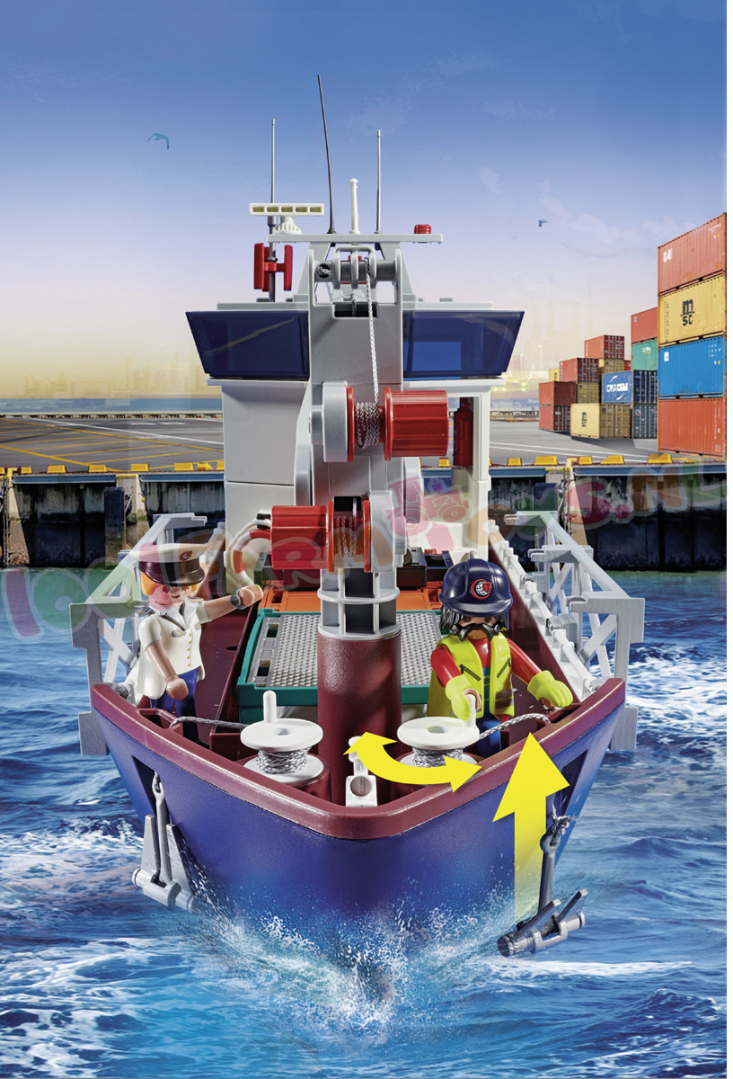 PLAYMO Groot Containerschip DouaneBoot - - Playmobil City Actions - - 1001Farmtoys landbouwspeelgoed - Deze Actie is tijdelijk en