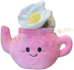 Knuffel Theepot roze met witte bloemen