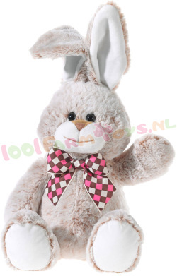 Konijntje beige met geruite strik 30 cm