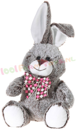 Konijntje bruin met geruite strik 30 cm
